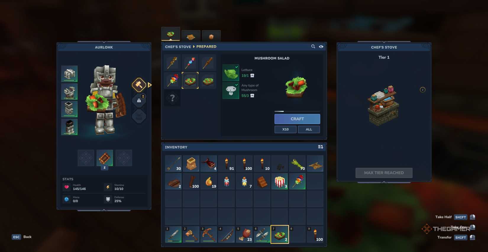 A crafting menu for the cookstove displaying several recipes from the Prepared in Hytale tab.