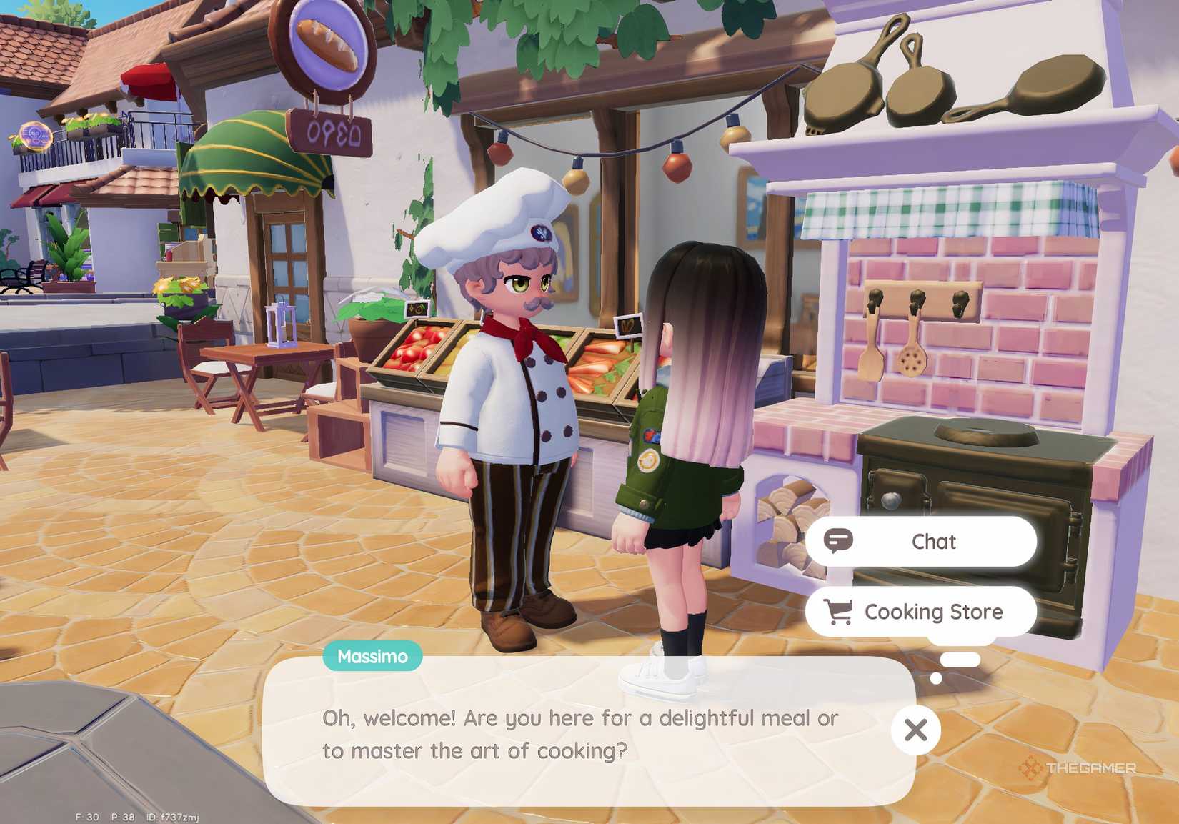 Players talking to Massimo about cooking in Heartopia.