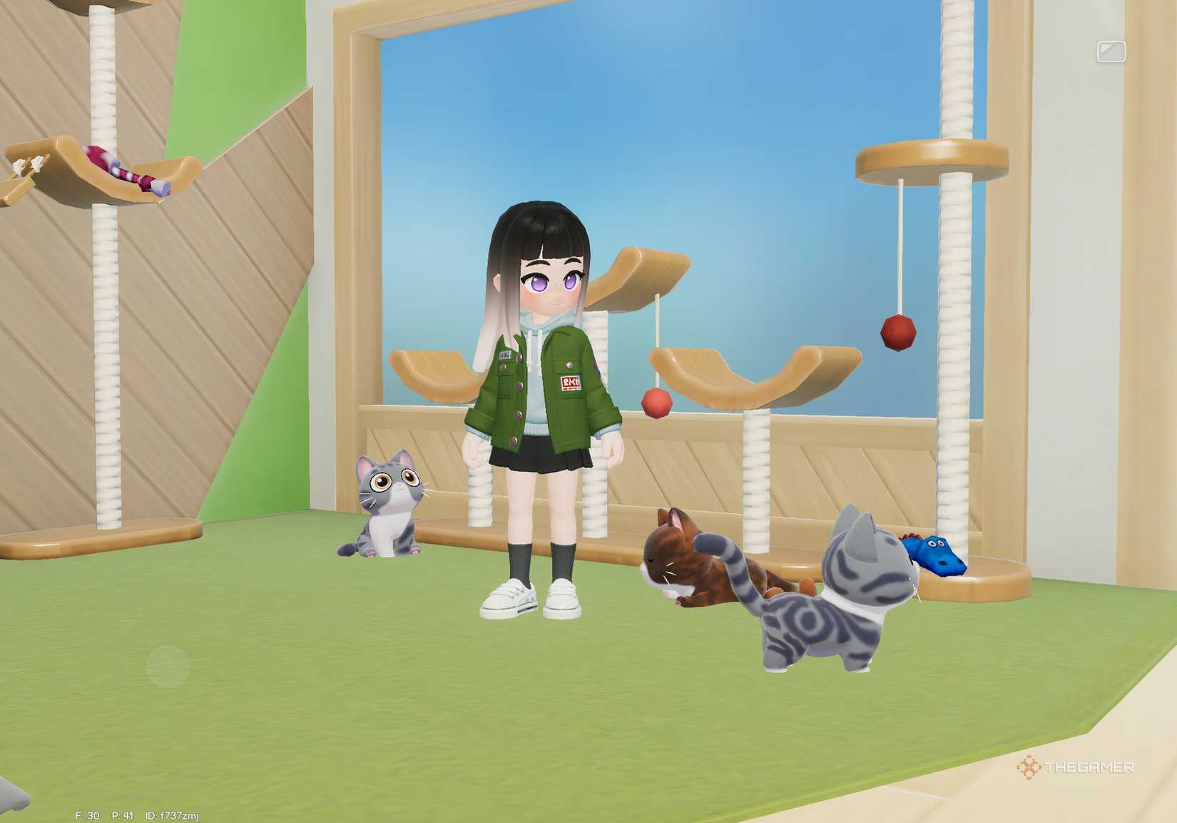 Player surrounded by kittens in Heartopia.