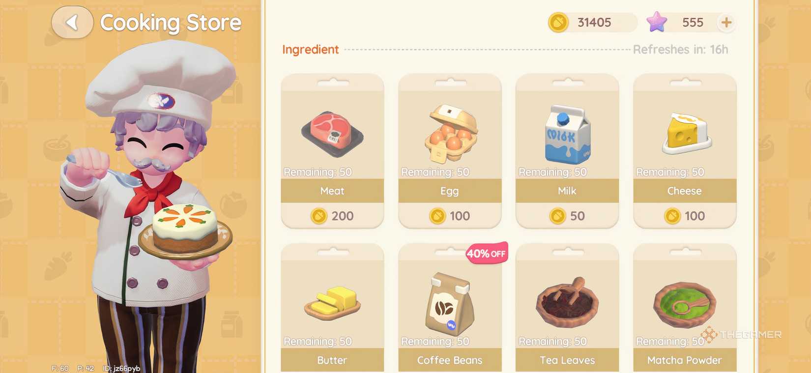Massimo's Cooking Store menu in Heartopia.
