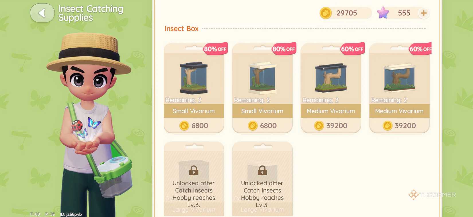 Naniwa's Insect Store menu in Heartopia.