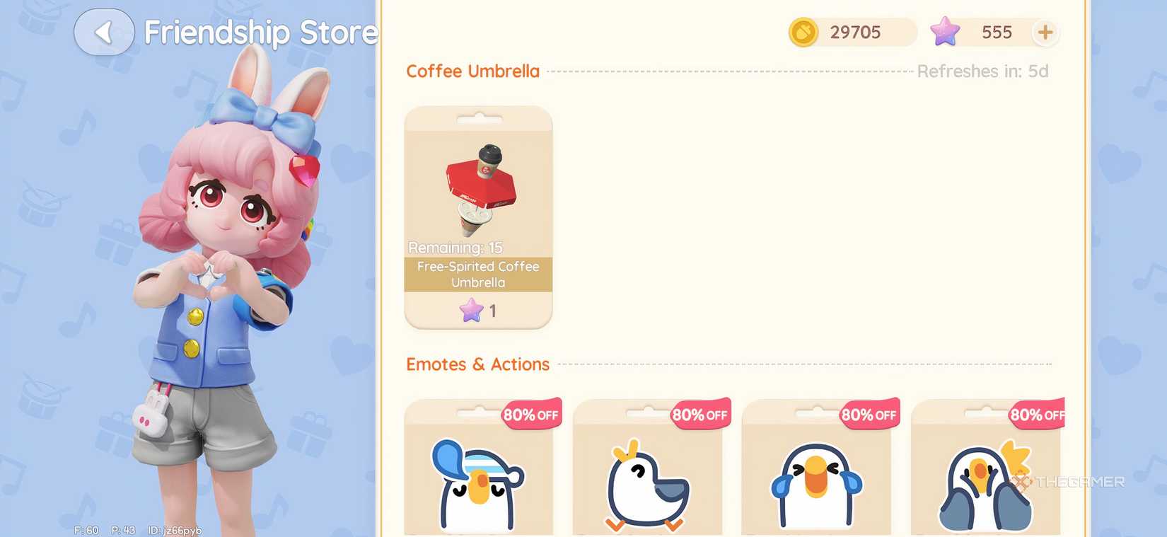 Annie's Friendship shop menu in Heartopia.