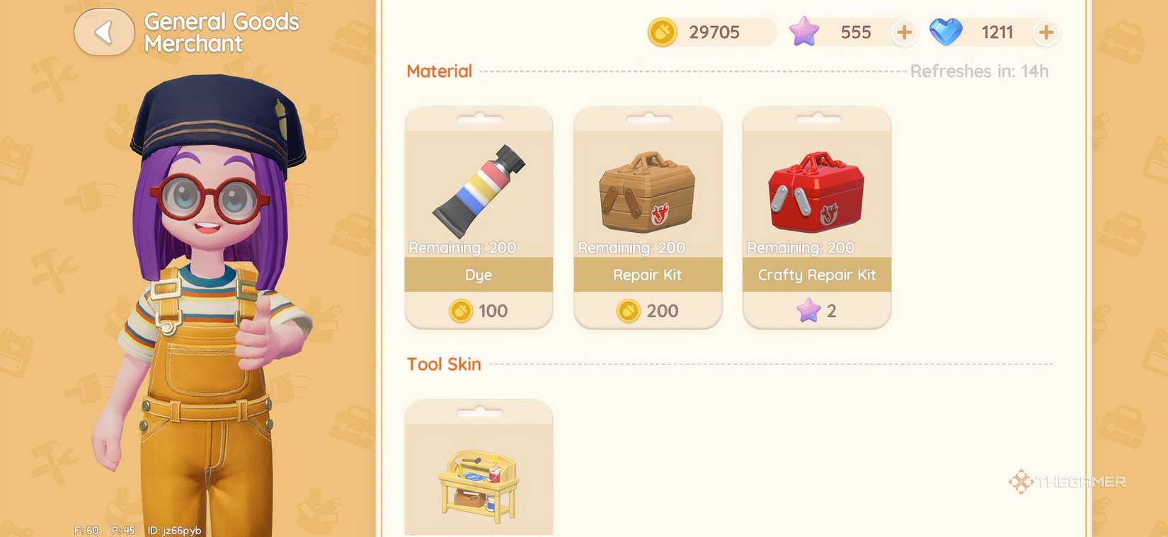 Ka Ching's General Goods store menu in Heartopia.