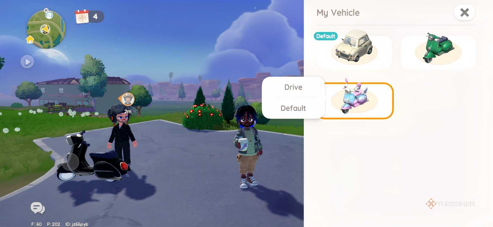 The player has determined their default vehicle and selected another vehicle in Heartopia.