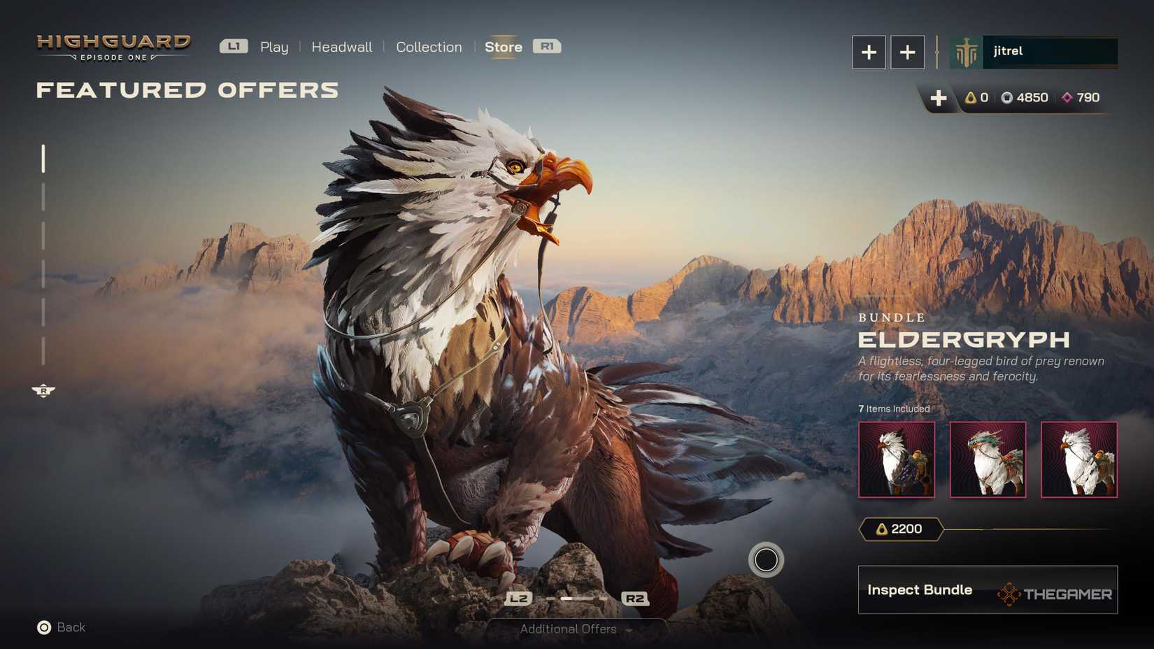 This is a featured offer page showing Highguard's Eldergryph bundle.