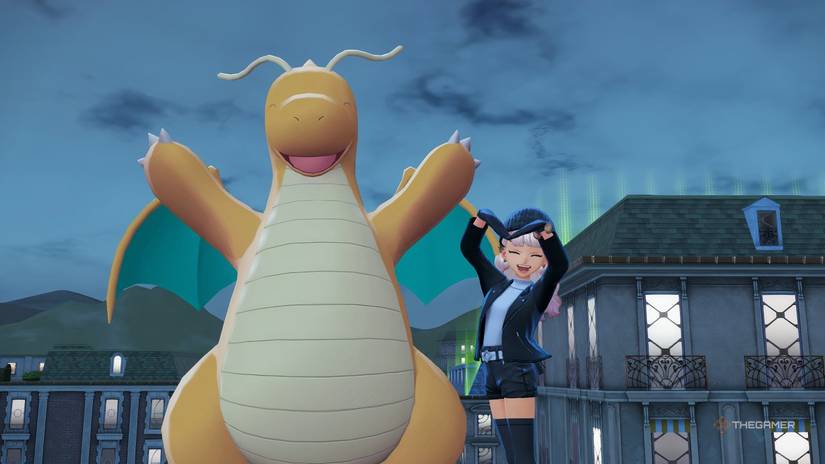Trainers posed with Dragonite in Pokemon Legends: ZA.