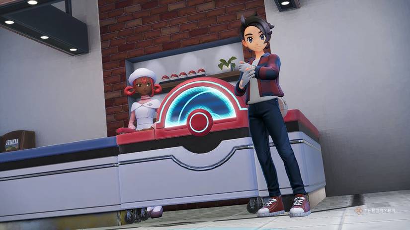 Player standing in a pokemon center near Nurse Joy in Pokemon Legends Z-A.