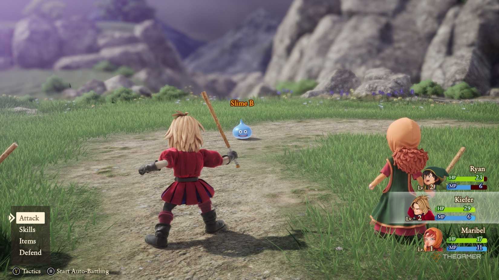 Kiefer and Maribel fighting Slimes in Dragon Quest 7 Reimagined.