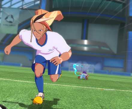 Thierry Reyes running with the ball after a successful focus battle in Inazuma Eleven: Victory Road.