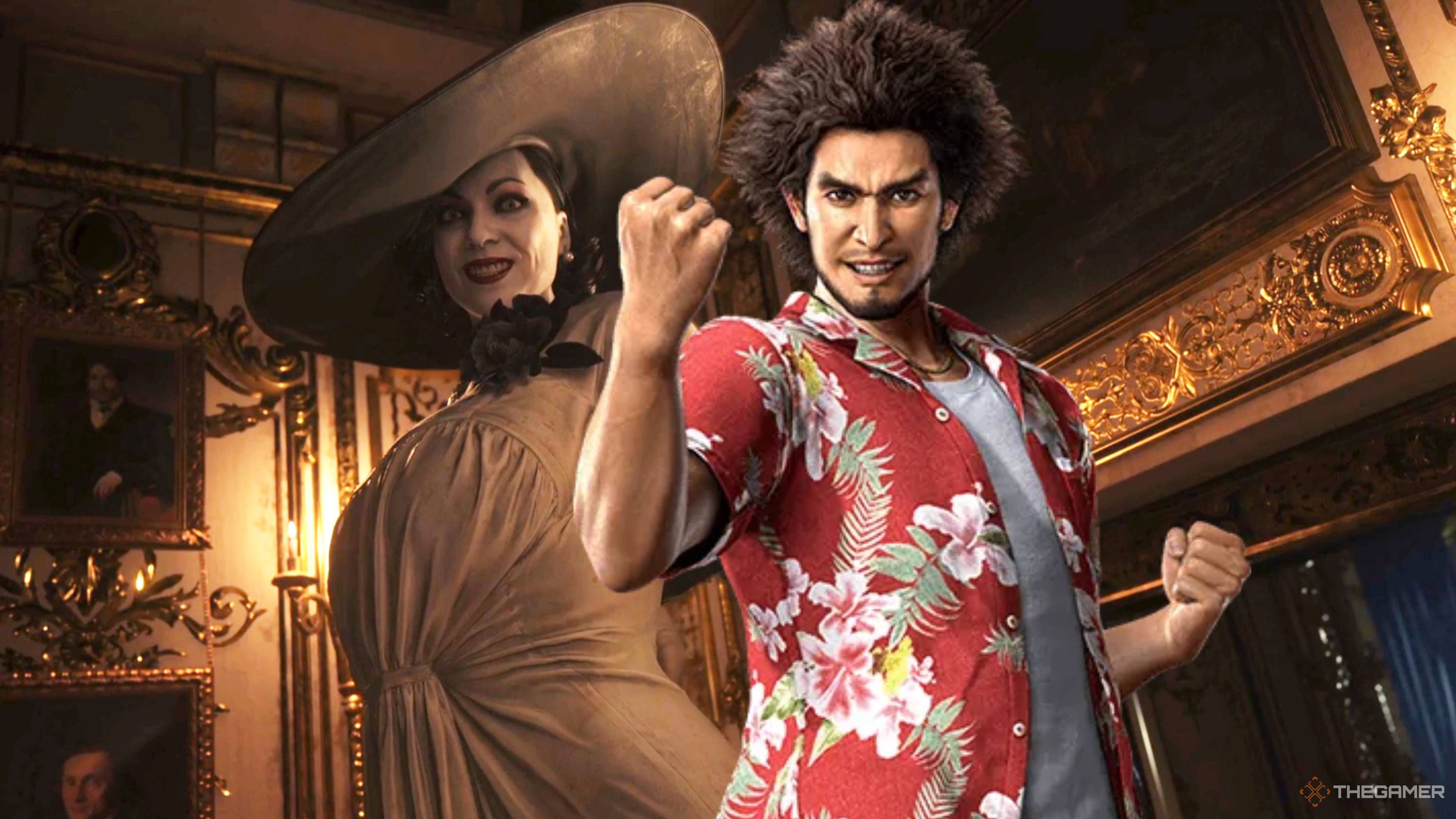 lady dimitrescu from resident evil village with ichiban from like a dragon.