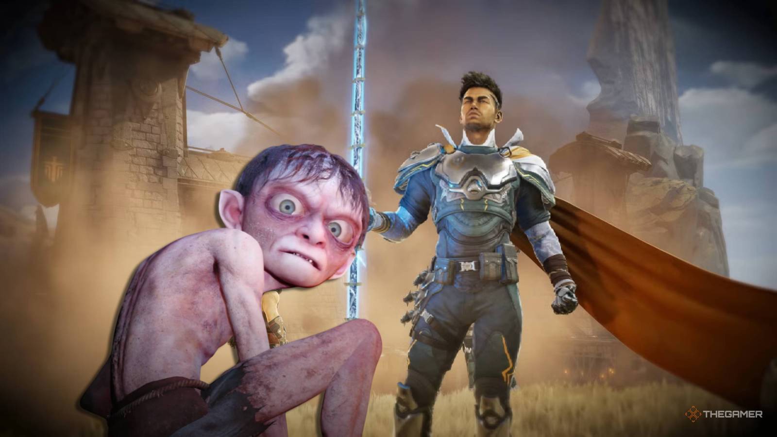 gollum standing in front of a highguard hero.