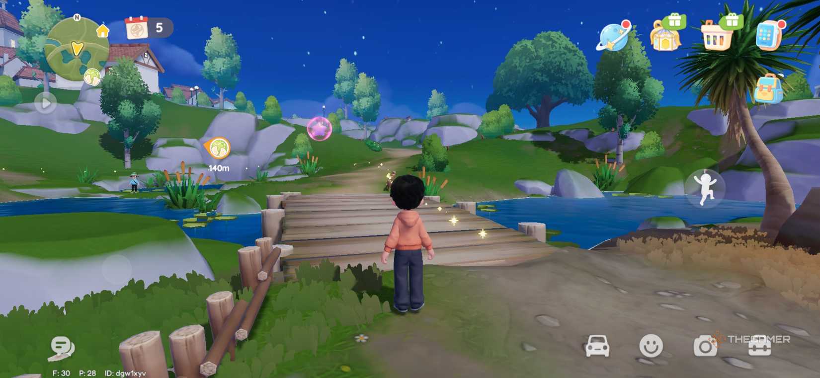 A pink bubble floating above a bridge in Heartopia.