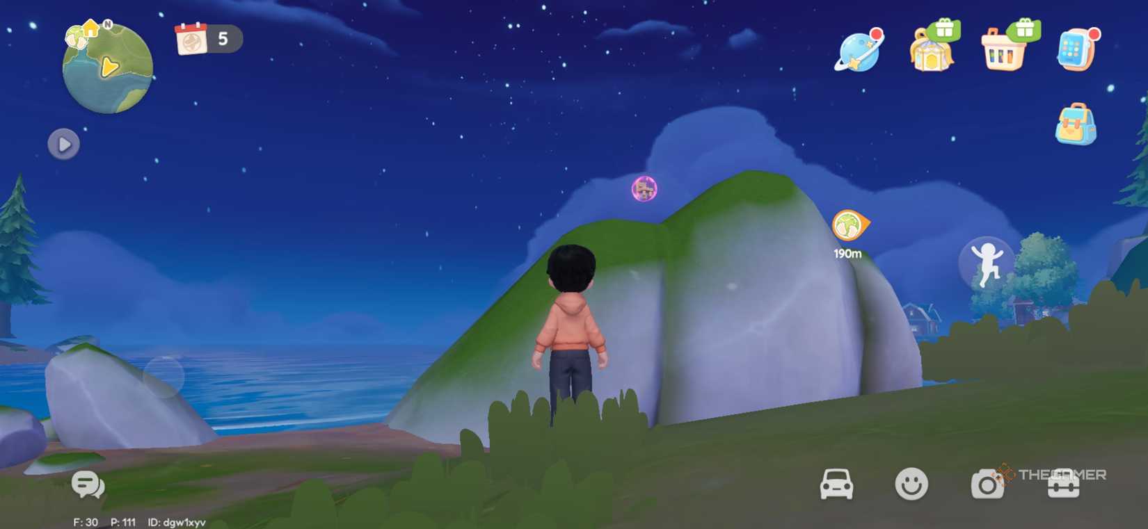A pink bubble on top of a rock in Heartopia.