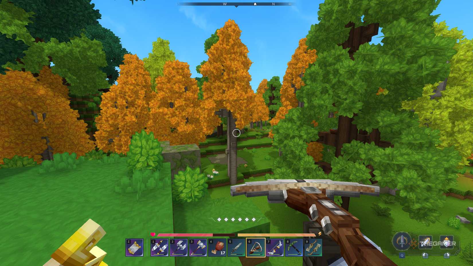Player holding an iron crossbow in Hytale.