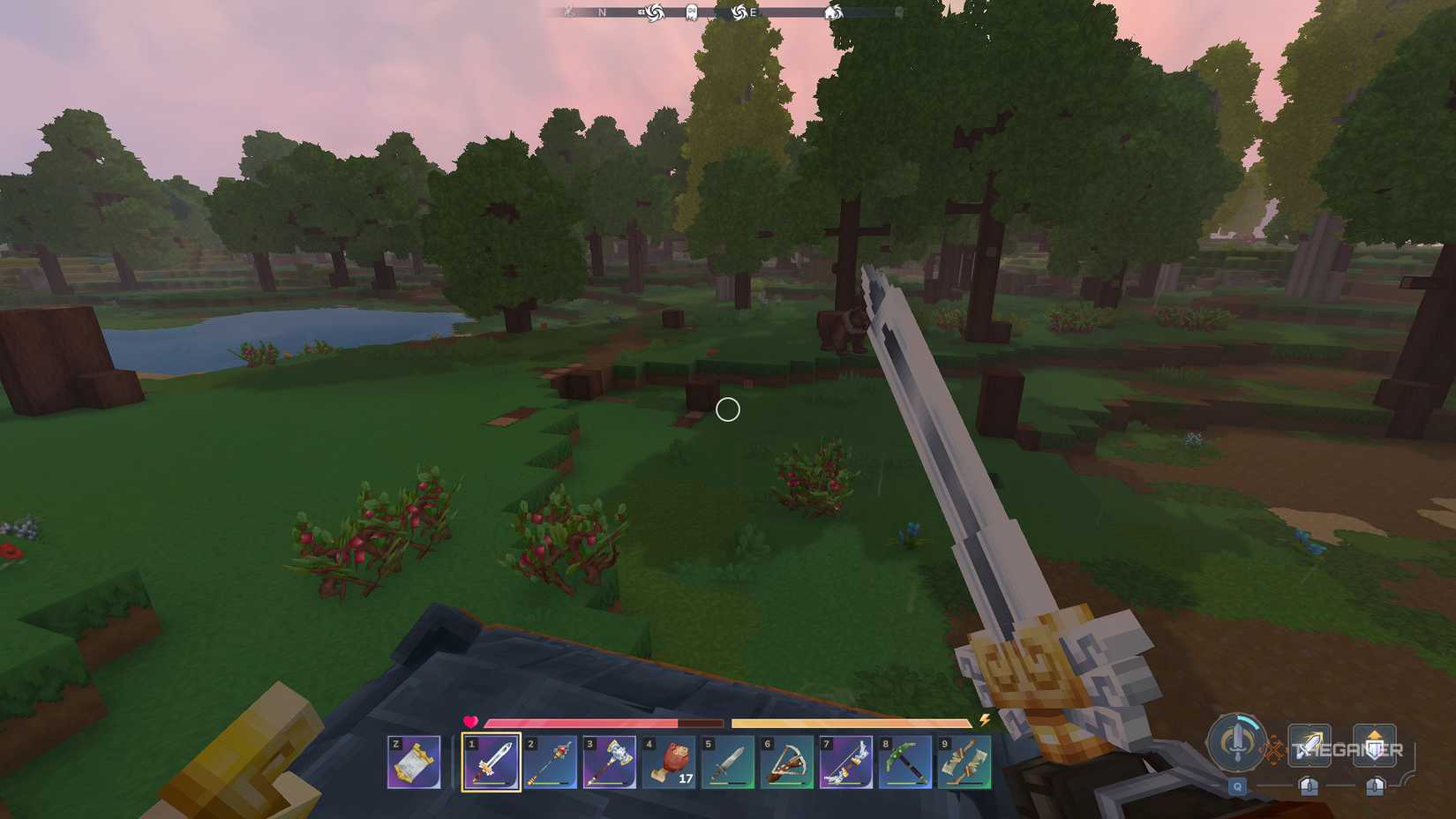 Players holding the Mithril Sword in Hytale.