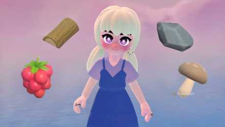 Player in Heartopia surrounded by resources.