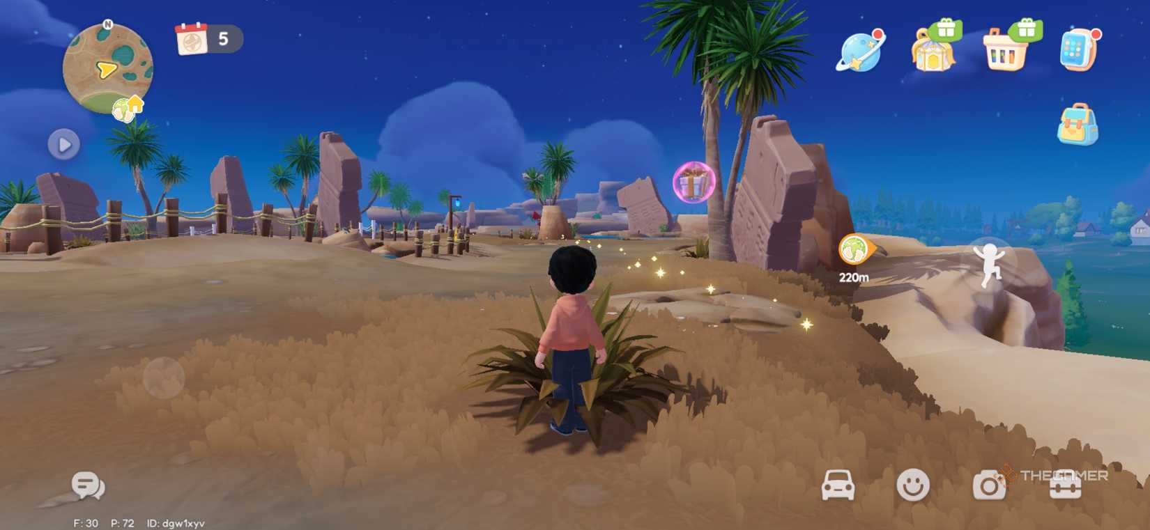 The player looks at a pink bubble shooting out of a hole in Heartopia.