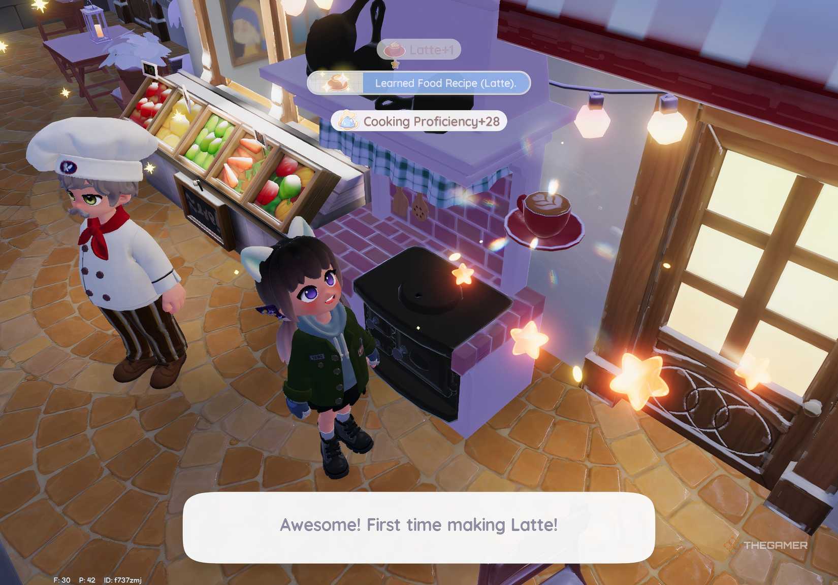 Player making a Latte for the first time in Heartopia.