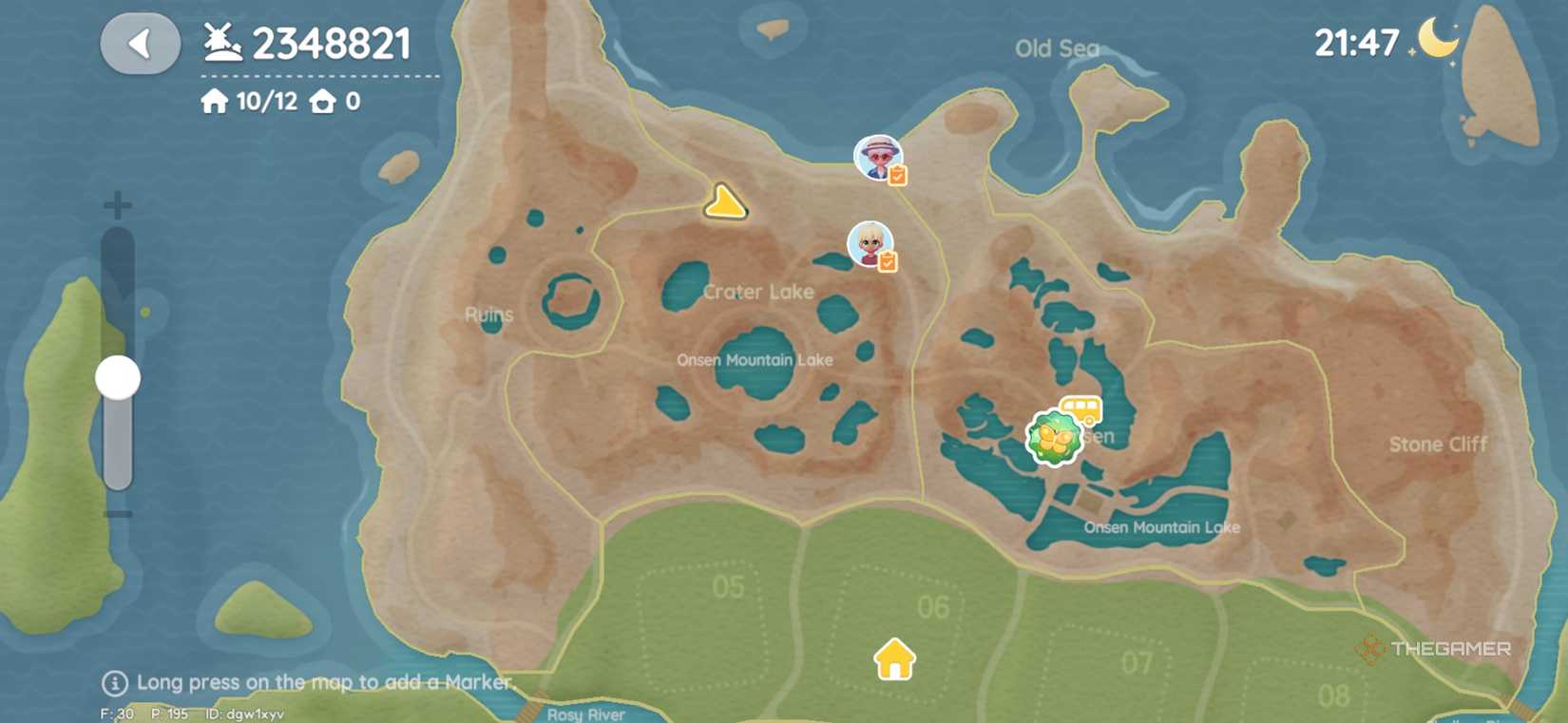 Player on the map near Crater Lake in Heartopia.