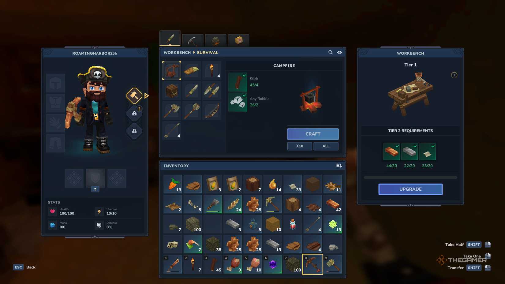 Player ready to craft Tier 2 Workbench in Hytale.