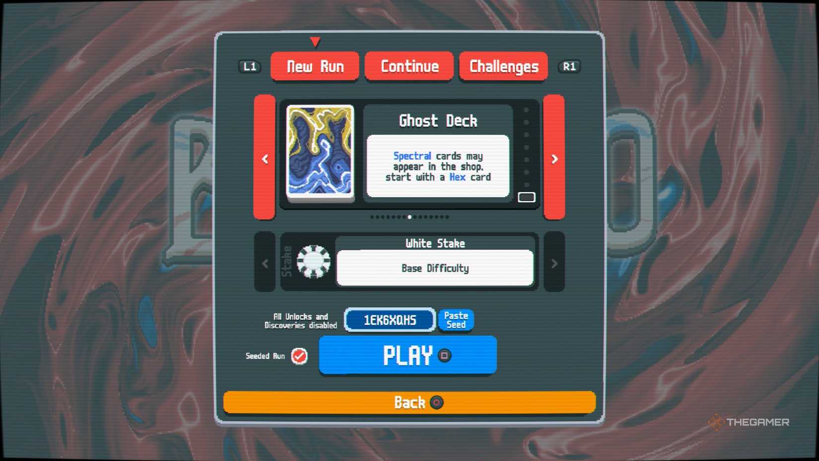 Spela high score seed 1EK6XQHS med en Ghost Deck i Balatro för en hög poäng.