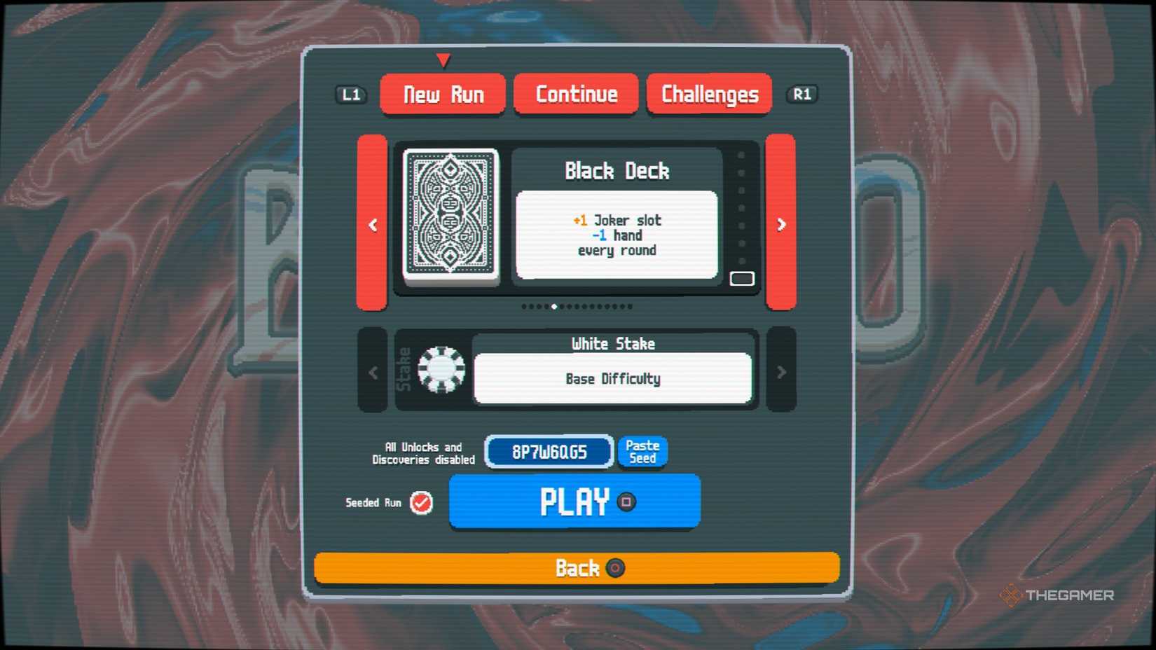 Spela high score seed 8P7W6QG5 med en Black Deck i Balatro för en hög poäng.