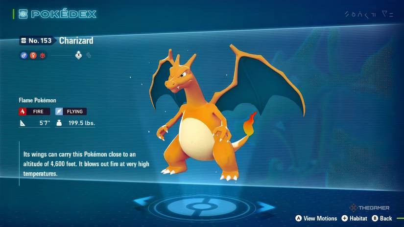 Charizard's Pokedex entry in Pokemon Legends: ZA.