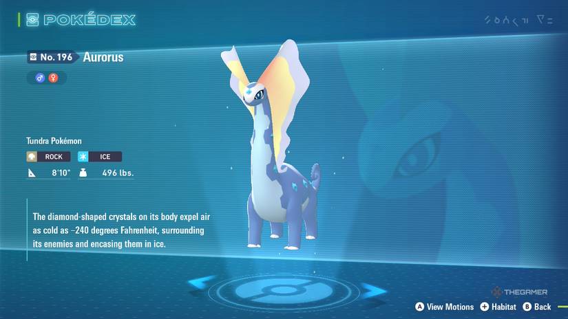 Aurorus Pokedex Entry in Pokemon Legends: ZA.