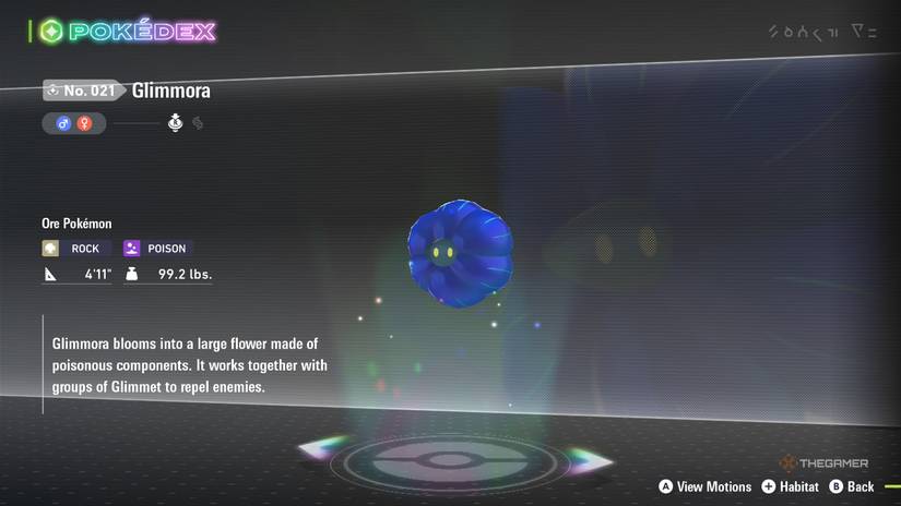 Glimmory Pokedex entry in Pokemon Legends: ZA.