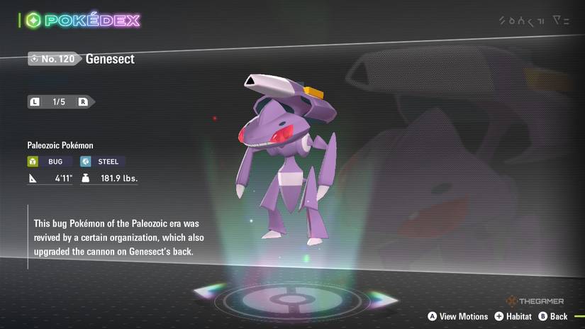Genesect's Pokedex entry in Pokemon Legends: ZA.