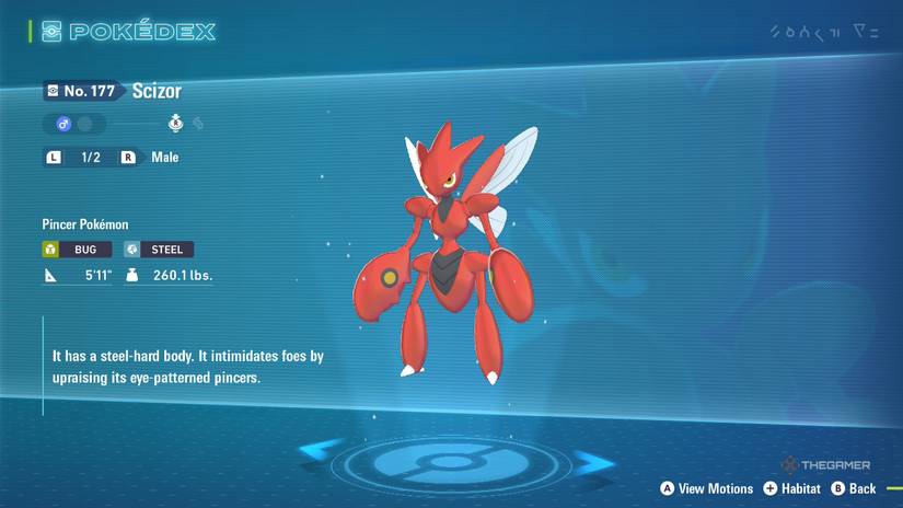 Scizor's Pokedex entry in Pokemon Legends: ZA.