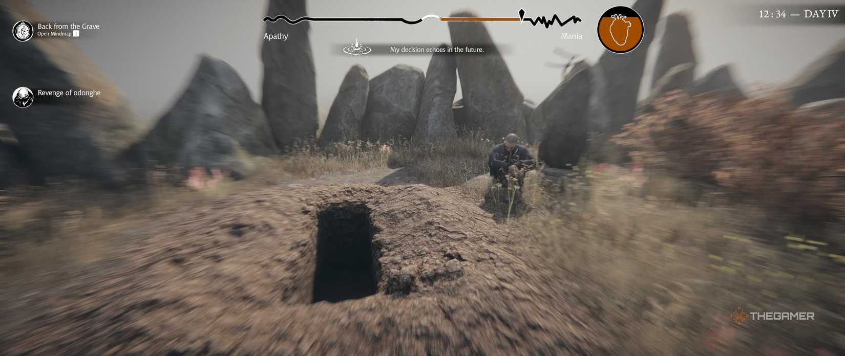 Rubin is sitting on the ground after saving him on Day 4 of Pathologic 3.