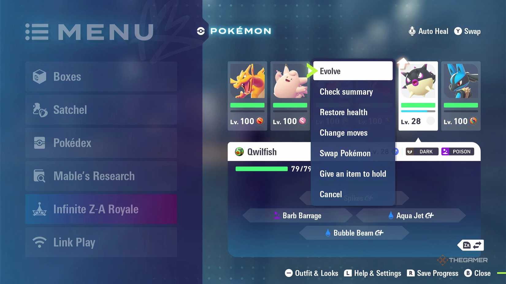 Choosing to 'Evolve' Hisuian Qwilsih to Overquil in Pokemon Legends: ZA.