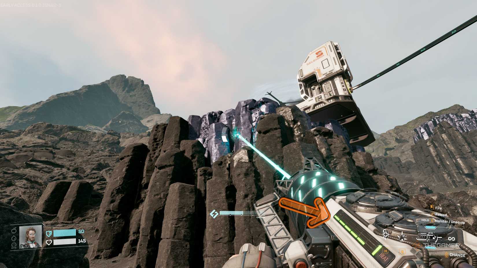 StarRupture showing the mining tool's overheating level.