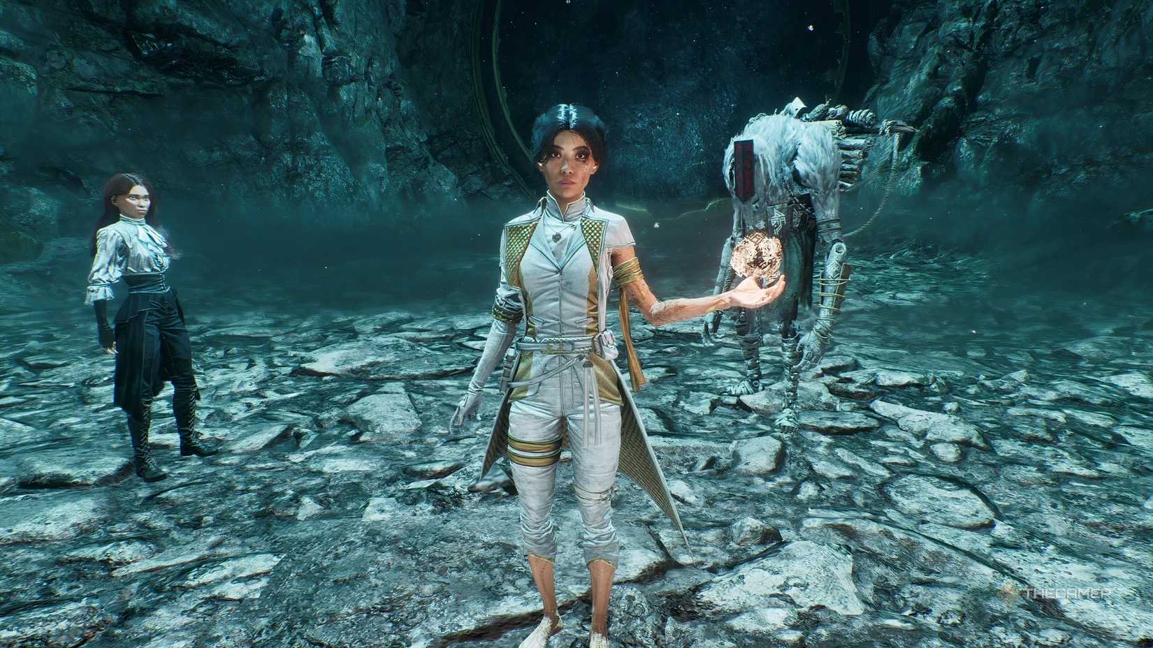 The Clair Obscur: Expedition 33 party formation of Lune, Maelle, and Monoco.