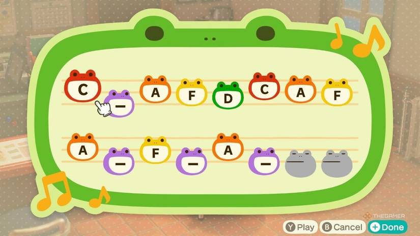 The notes to make your town match the Chocobo theme from Final Fantasy in Animal Crossing New Horizons.