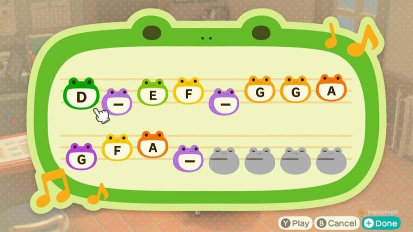 The Notes to Make Your Town Tune Welcome to Dangan Island from Danganronpa in Animal Crossing New Horizons.
