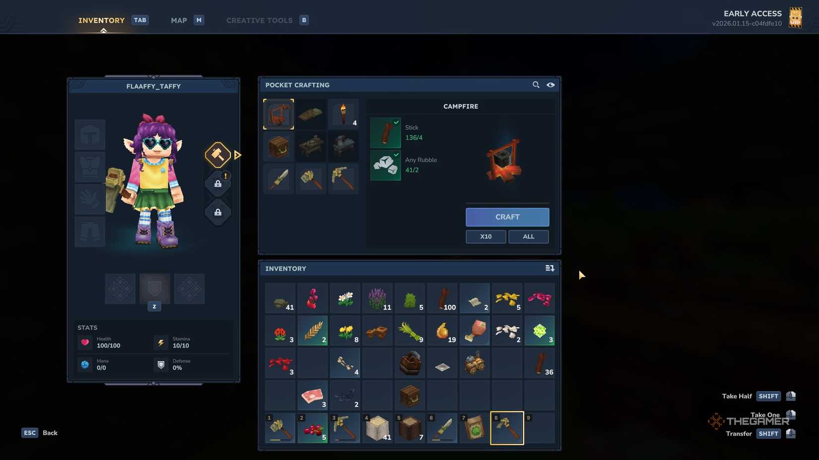 The recipe for a Campfire in the Pocket Crafting menu in Hytale.-1