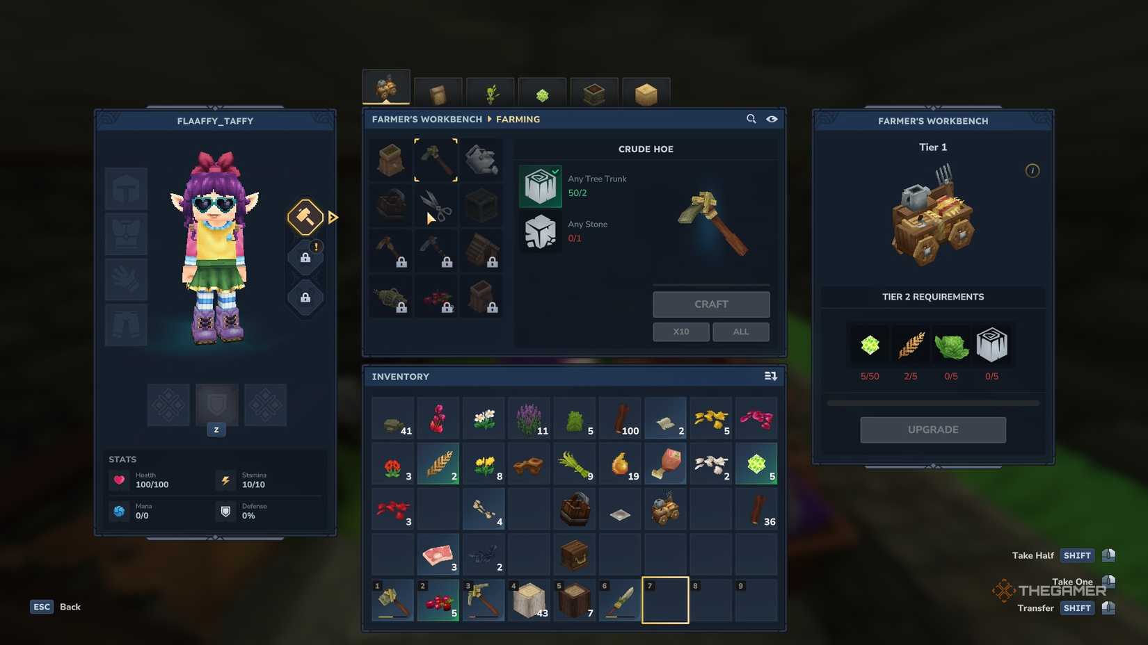 Receptet på en råhacka i Farmer's Workbench i Hytale.