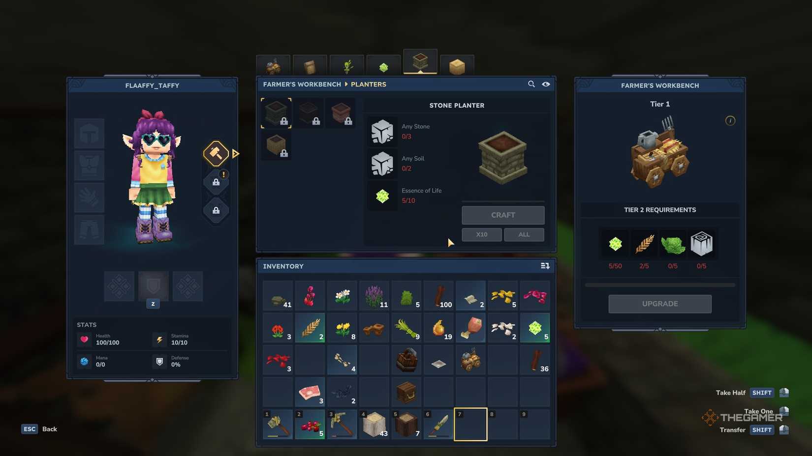 Receptet på en stenplanterare i bondens arbetsbänk i Hytale.