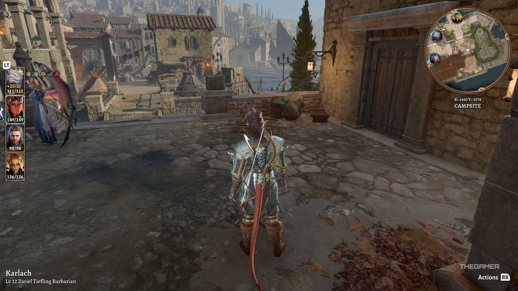 The Vicious Shortbow on the back of Karlach in Baldur's Gate 3.