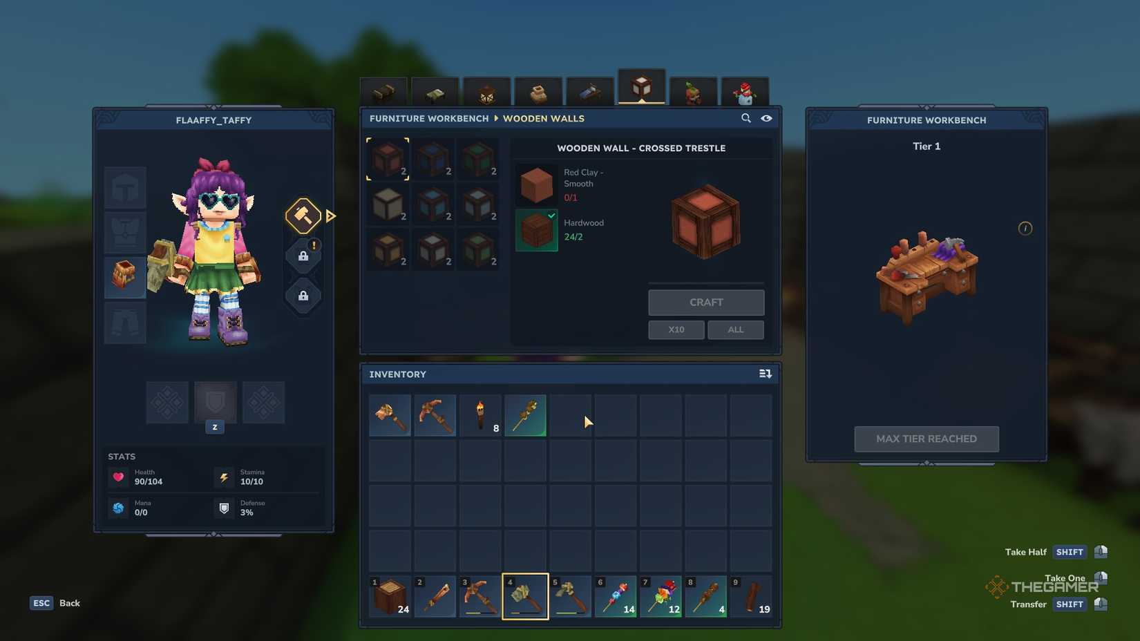 The Wooden Walls category of the Furniture Workbench in Hytale.