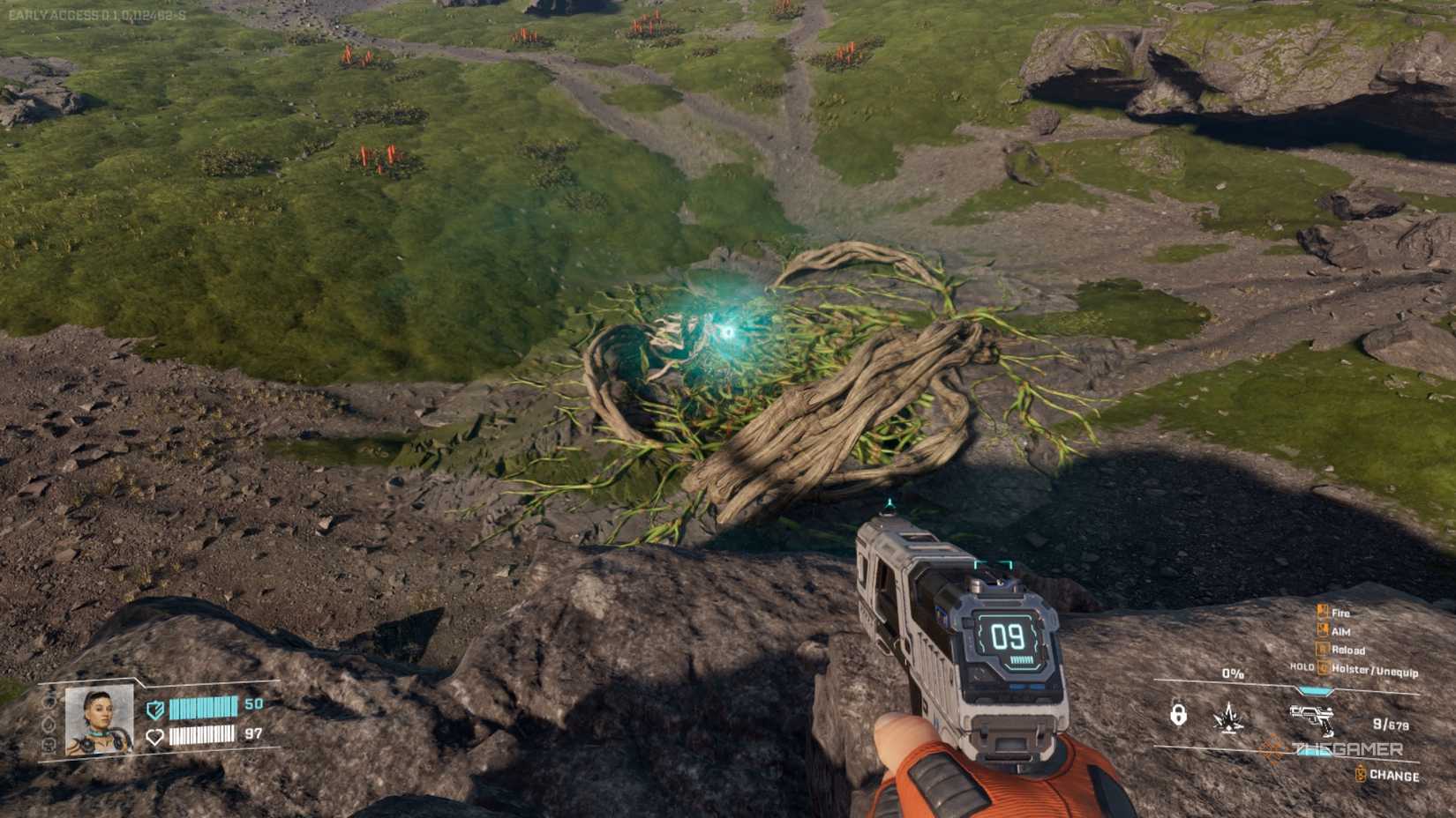 A vine-covered underground cave in StarRupture.