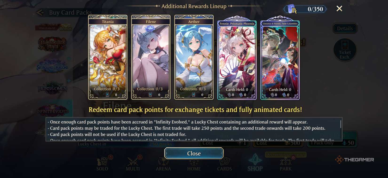 Infinity Evolved Leader option for Shadowverse: Worlds Beyond redemption ticket.
