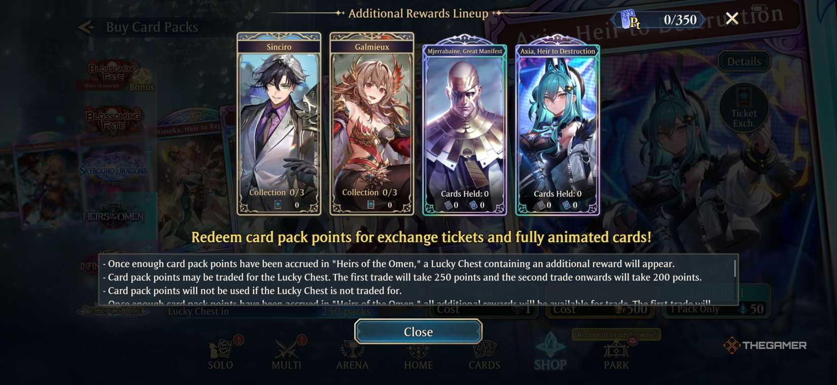 Heir to the Omens Exchange Ticket Banner Leader in Shadowverse: Worlds Beyond.