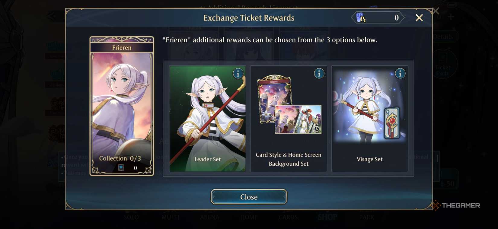 Frieren exchange ticket rewards in Shadowverse: Worlds Beyond.