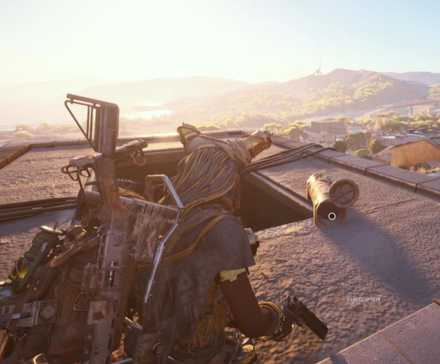 The sun sets in front of a grenade tube in Arc Raiders.