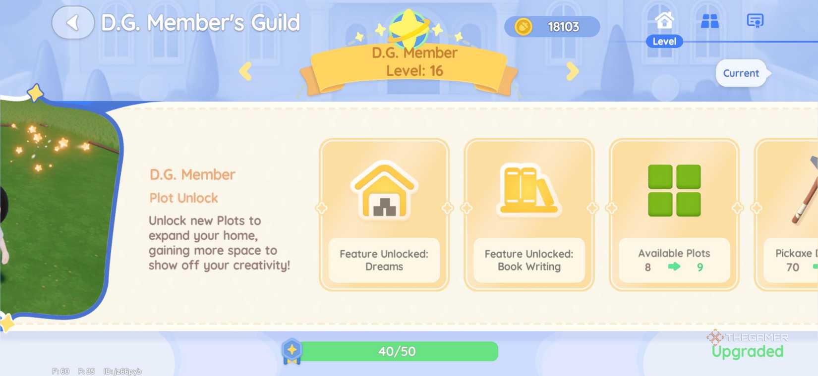 DG membership level 16 is unlocked in Heartopia, featuring dream and book writing activities.