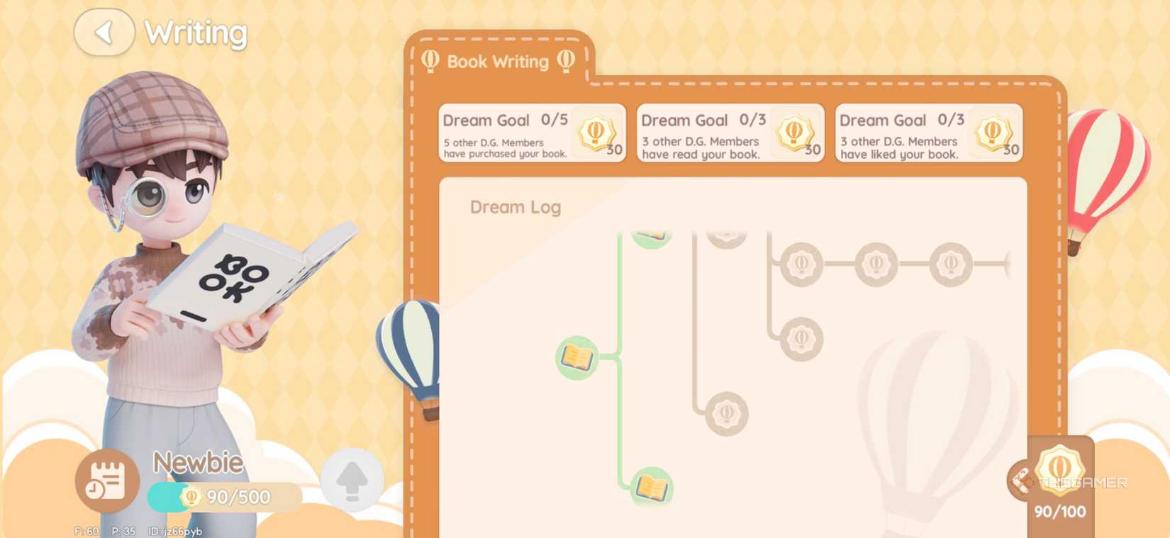 This is Heartopia's writing dream activity page.