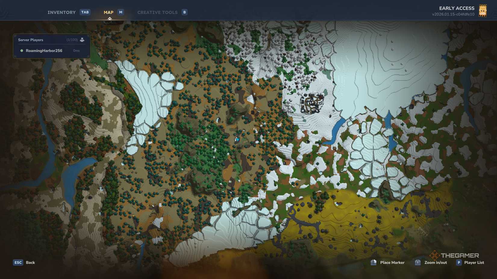 Whisperfrost Frontiers zone on the map in Hytale.